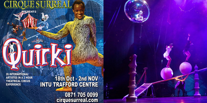 A poster for the show, and a shot of performers amongst a chess-inspired background